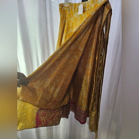 #180 EARTHBOUND Gold and Brown Silk Maxi Skirt - Picture 4 of 4